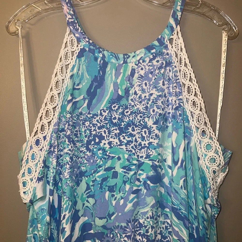 Lilly Pulitzer Blue and White Romper with White Crochet